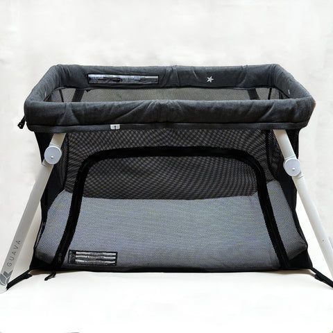Guava Lotus Travel Crib with Backpack Strap Bag & Sun Shade, Small Stain on Bottom of Bag & Mattress