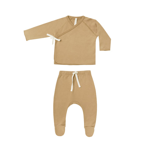 Quincy Mae Wrap Top & Footed Pant Set - Honey