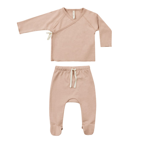 Quincy Mae Wrap Top & Footed Pant Set - Blush 