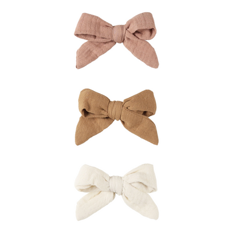 Bows with Clips, Set of 3 - Rose, Natural + Golden