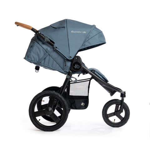 bumbleride speed stroller in ocean reclined