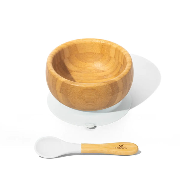avanchy bamboo and silicone suction bowl white