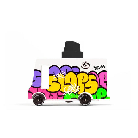 candylab car graffiti van black wooden toy