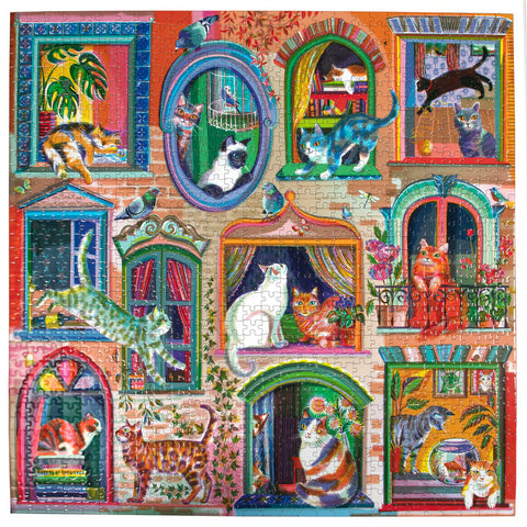 1000 Piece Puzzle - Cats in Windows