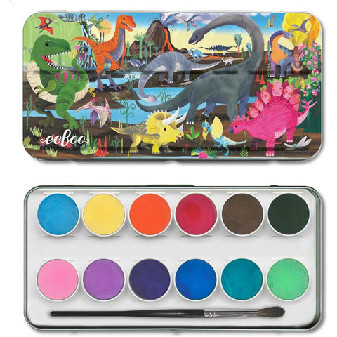 12 Watercolors & Brush - Dinosaur