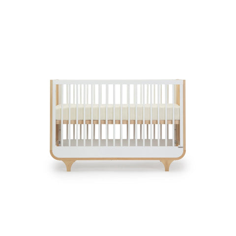 jolly crib by dadada in natural and white with curved features, made in italy, beautiful nursery furniture