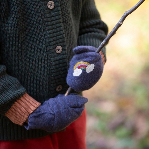 Embroidered Knitted Mittens - Dreamy Blue