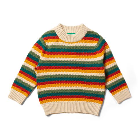 Little Green Radicals Organic Honeycomb Stitch Sweater in Rainbow Stripe