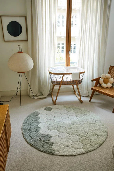 Washable Round Rug - Honeycomb Blue Sage