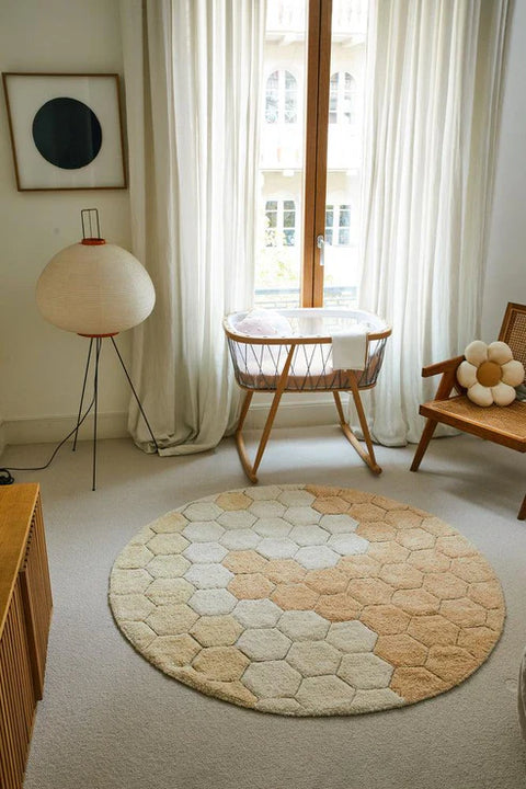 Washable Round Rug - Honeycomb Golden