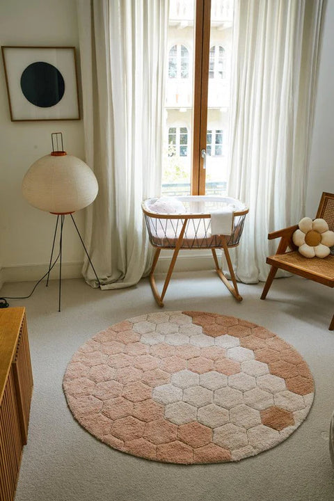 Washable Round Rug - Honeycomb Rose