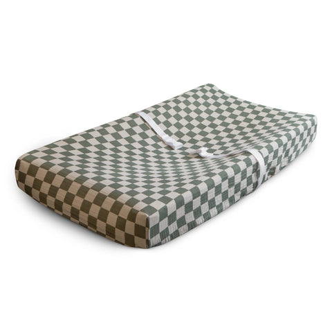 Cotton Muslin Changing Pad Cover - Olive Check