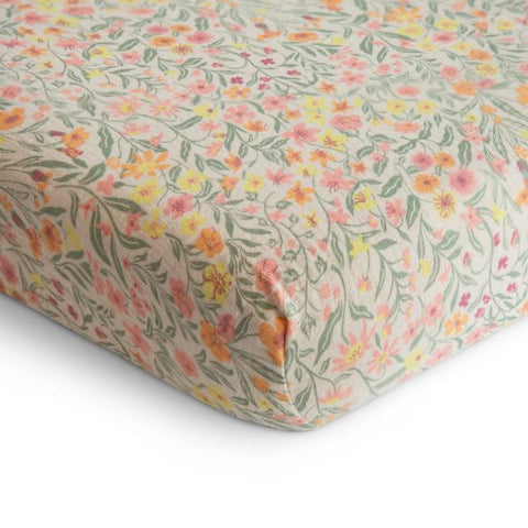 Mushie Muslin Cotton Sheet Pastel Blooms