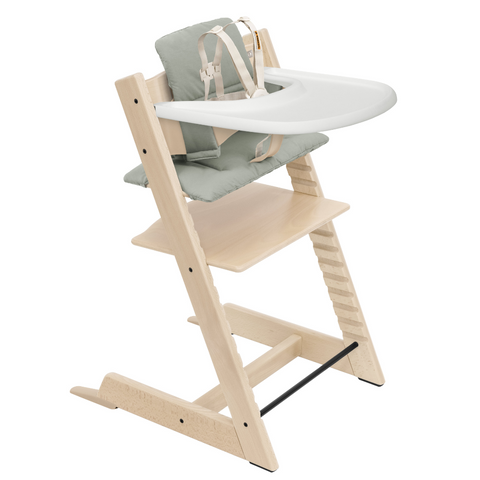 Stokke Tripp Trapp High Chair², Cushion & Tray Natural Wood and Green Cushion