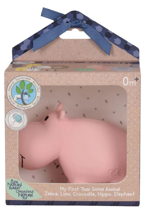 Natural Rubber Teether, Rattle and Bath Toy - Hippo