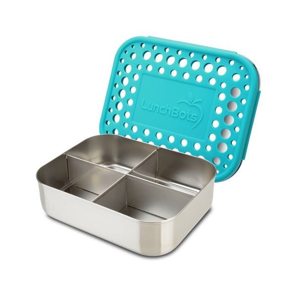 Quad Four Section Food Container Aqua Dots