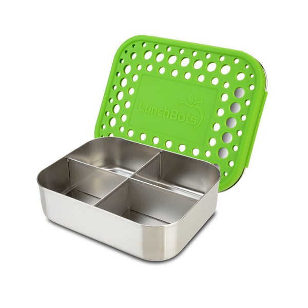Quad Four Section Food Container Green Dots