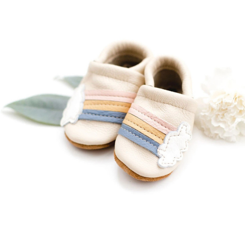Leather Baby Shoes - Rainbow on Cream