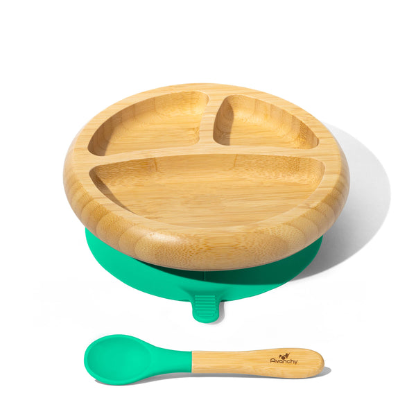 Bamboo Baby Suction Plate + Spoon - green