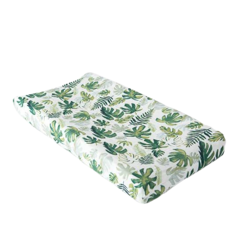 Muslin Cotton Changing Pad Cover Tropical Leaf
