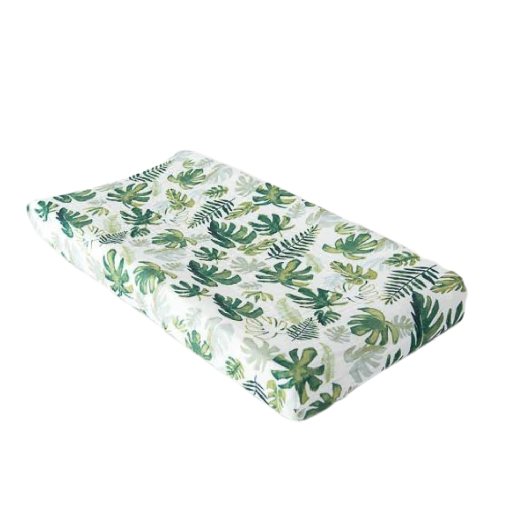 Muslin Cotton Changing Pad Cover Tropical Leaf