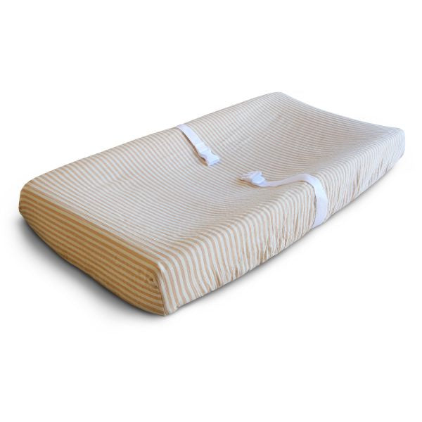 Cotton Muslin Changing Pad Cover - Natural Stripe