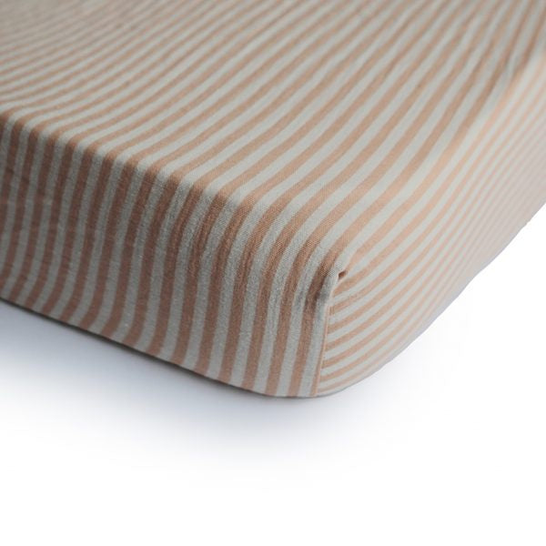 Mini Cotton Muslin Crib Sheet - Natural Stripe