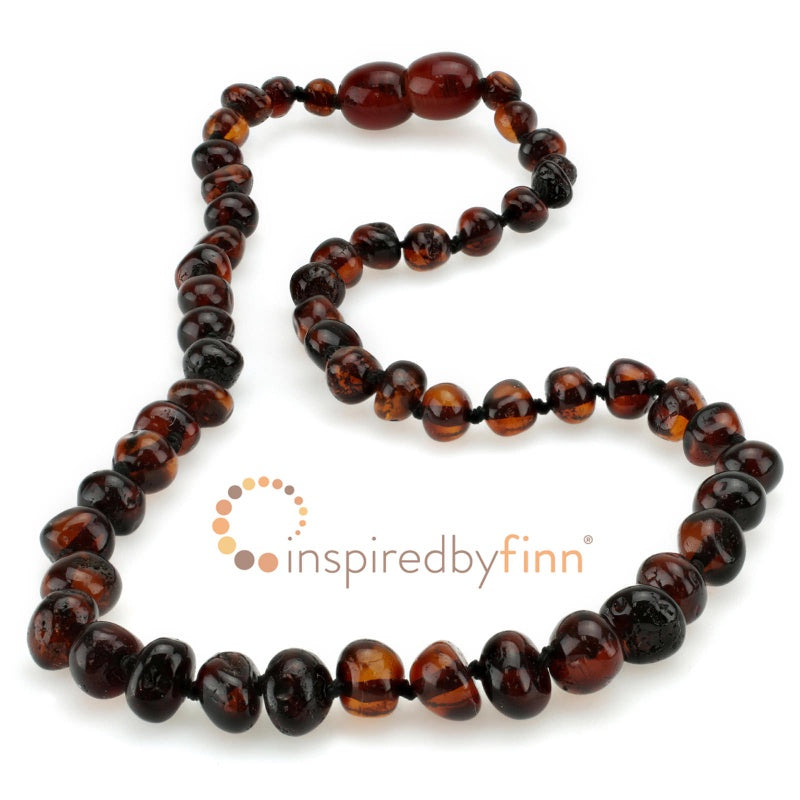 Necklaces :: Beaded :: Large dark beads Baltic amber kntted necklace 63cm