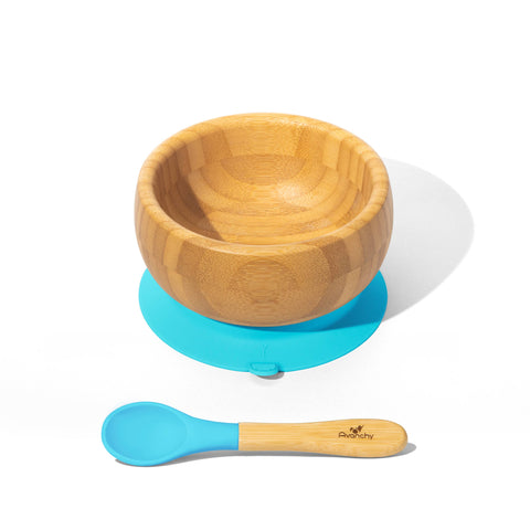 Bamboo & Silicone Baby Suction Bowl + Spoon - blue