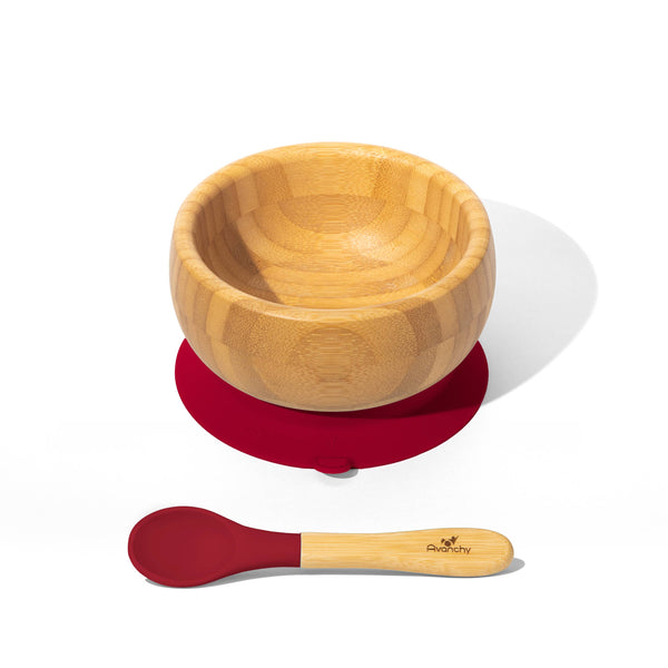 Bamboo & Silicone Baby Suction Bowl + Spoon - magenta