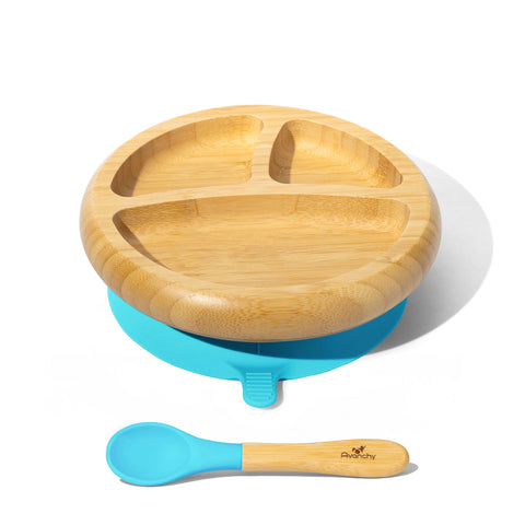 Bamboo Baby Suction Plate + Spoon - blue