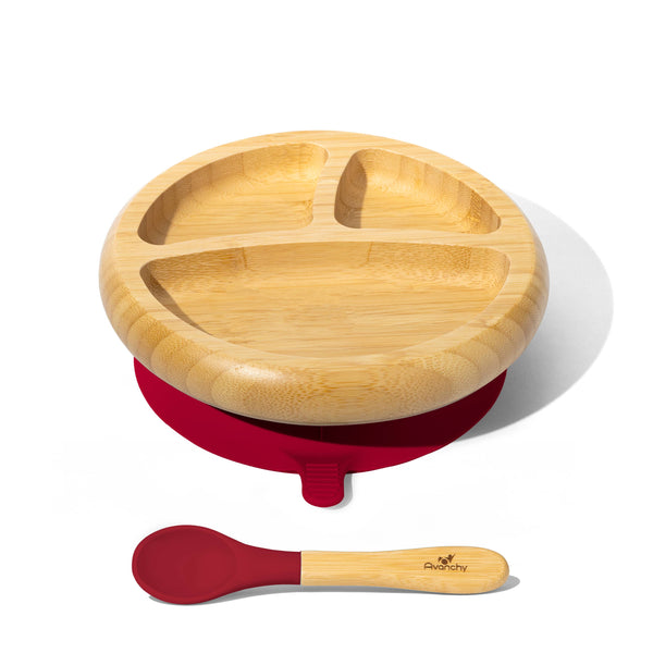 Bamboo Baby Suction Plate + Spoon - magenta