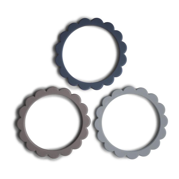 Flower Teething Bracelet 3-Pack - Steel, Dove Grey, Stone