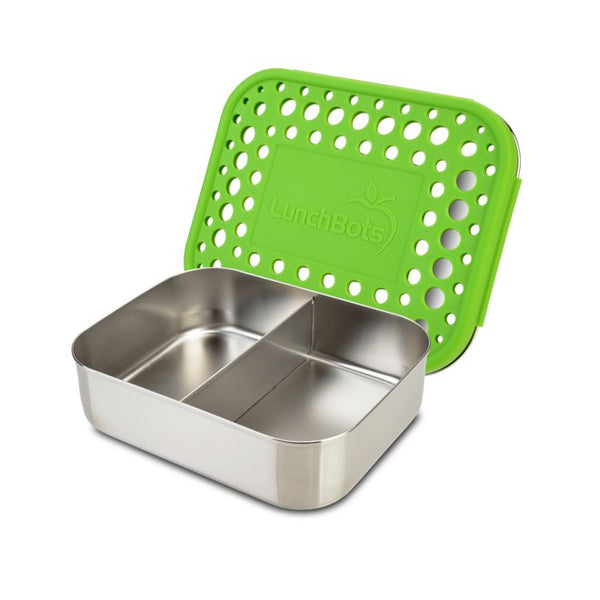 Duo Two Section Food Container Green Dots