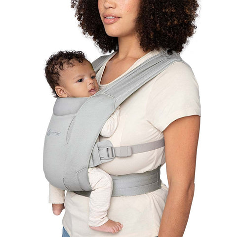 ergobaby embrace baby carrier in soft air mesh in soft grey