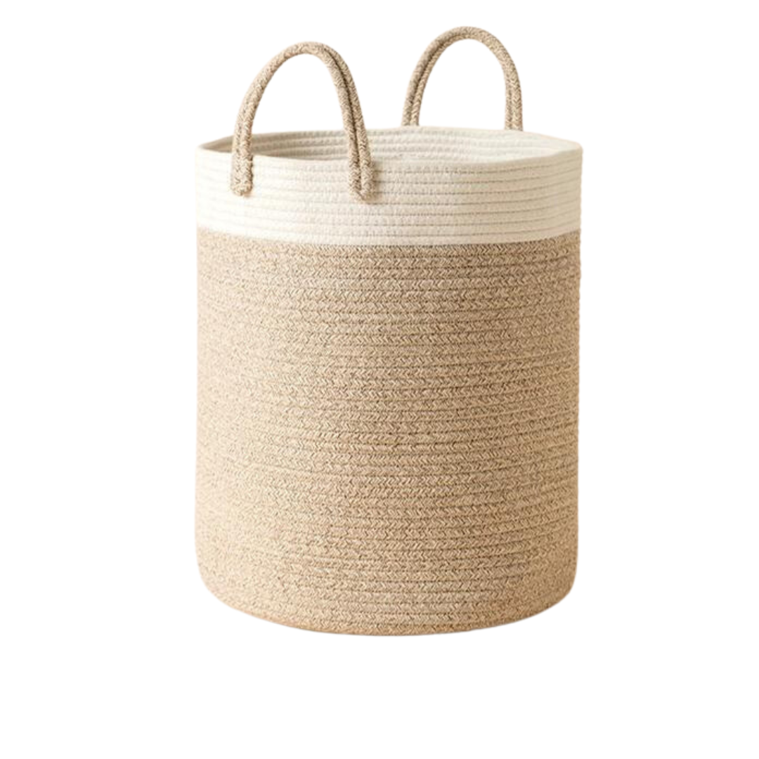 Dolder Cotton Rope Laundry Basket - White and Desert