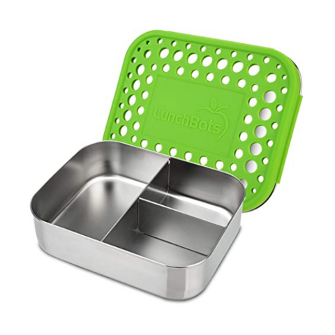 Trio Three Section Food Container Green Dots