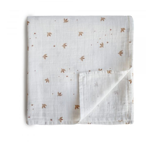 Mushie Organic Cotton Swaddle Sparrows