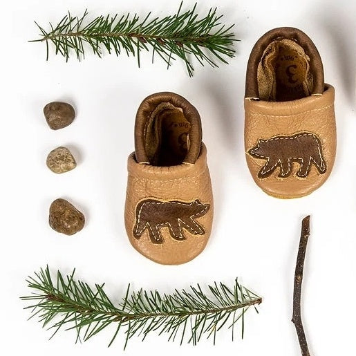 Leather Baby Shoes - Bear on Oat